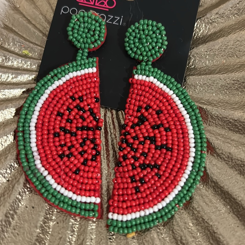 NEW! Cute Beaded Watermelon Slice Dangle Earrings